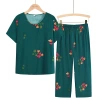 Summer women's clothing set for middle-aged and elderly people, cotton and linen short-sleeved two-piece, loose and large-sized mom's dress embroidered summer top set Application Scenario